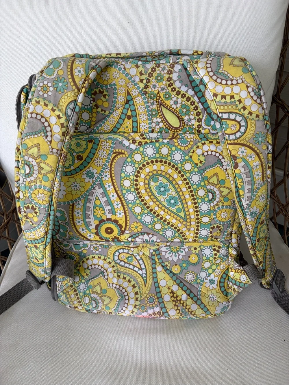 Vera Bradley Lemon Parfait Backpack Large Bag Quilted Paisley Computer preowned